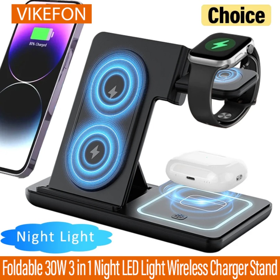 Smartwatch Watches Compatible With Iphone - 3-in-1 opvouwbare nacht LED-licht draadloze opladerstandaard